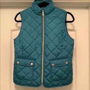 St Johns Bay Women Quilted Vest Zip Petite Sm Teal